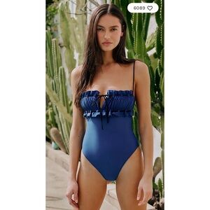 NEW Free People x Baben Antoinette One Piece Swimsuit Blue / Black Size XL NWT
